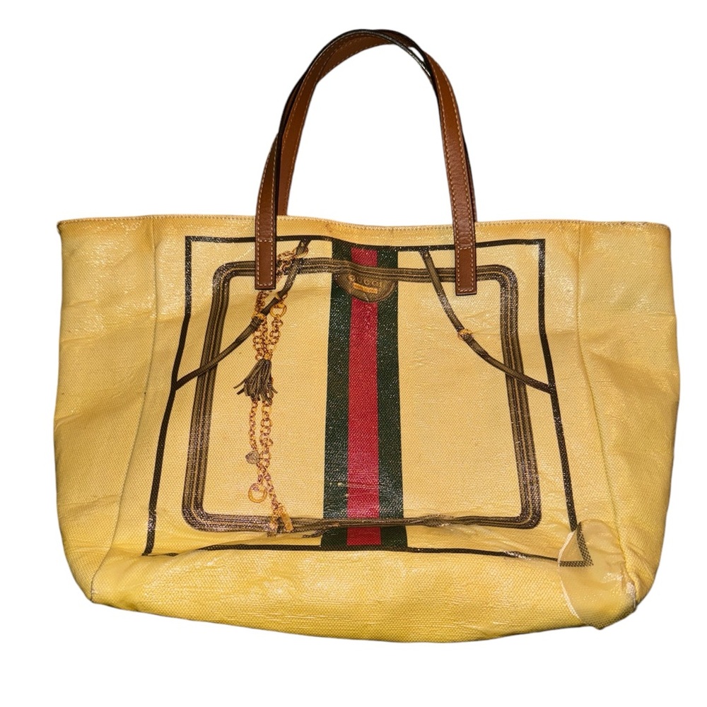 Vintage GUCCI Bag Ladies Tote Bag Shelly Line Coated Canvas Yellow pre- owned - Picture 4 of 14